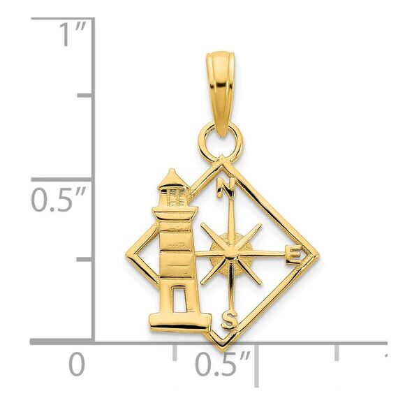 14k Yellow Gold Lighthouse Compass Pendant